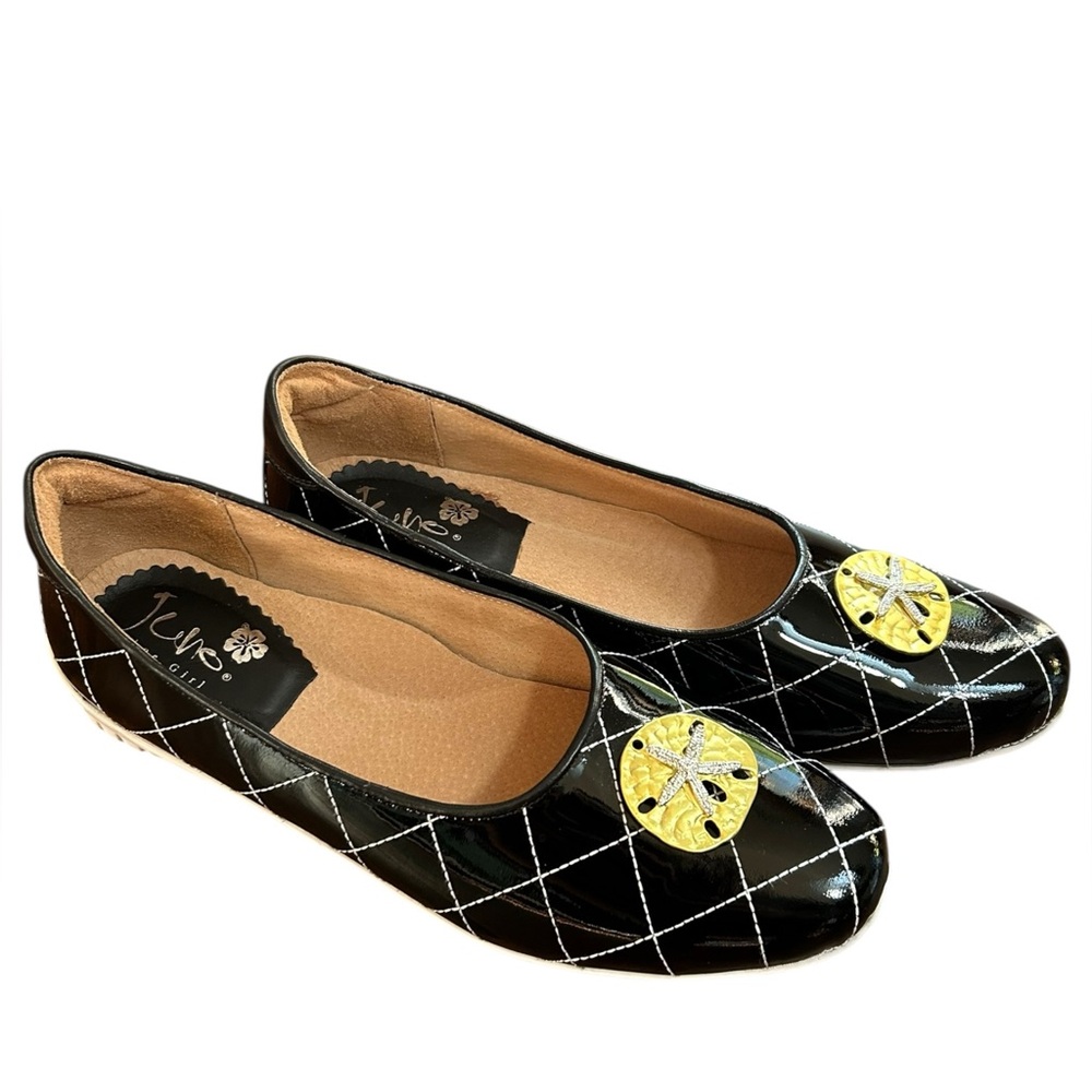 Juno Shoe Girl By‎ Nina Gelardi Golf Ballet Flat Shoe Coastal Black Leather Sz 8